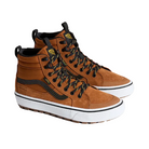 Brown high-top sneakers with black laces on a light gray background