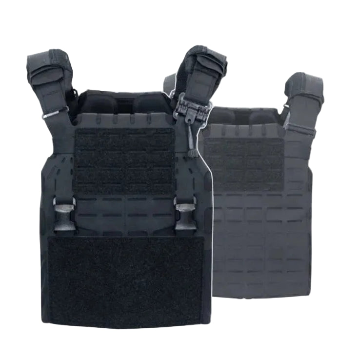 Shaw Concepts ARC Carrier V2 Base in Black plate carrier chassis without cummerbund, modular combat armor platform featuring Spider System plate adjustment, StratusFit foam padding, and placard compatible front panel built for military combat gear, SWAT duty rigs, and professional tactical loadouts made in the USA
