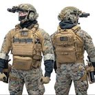 Shaw Concepts ARC Carrier V2 Base worn fully kitted on operator with placard and cummerbund attached, modular plate carrier platform with Spider System adjustment and StratusFit padding built for military combat gear, law enforcement duty armor setups, and mission ready tactical operations made in the USA