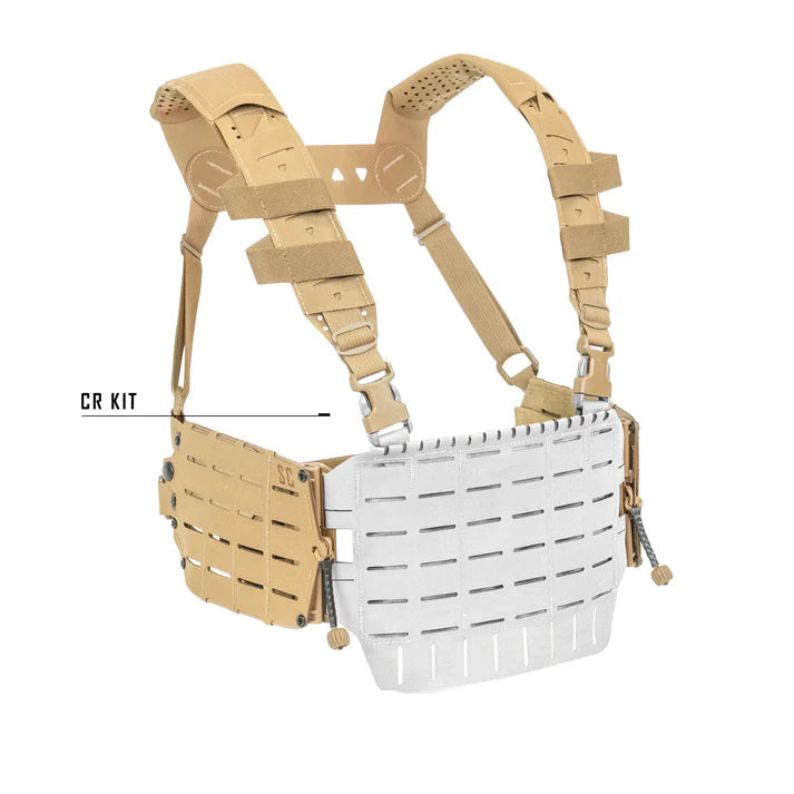 Shaw Concepts ARC Chest Rig Kit V2 in Coyote featuring an S-LOK modular harness, ventilated shoulder straps, and placard conversion capability.