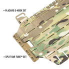 Angled close-up of the Shaw Concepts ARC MOLLE Placard in Multicam showcasing the MOLLE webbing, reinforced construction, G-hook attachment points, and modular design.