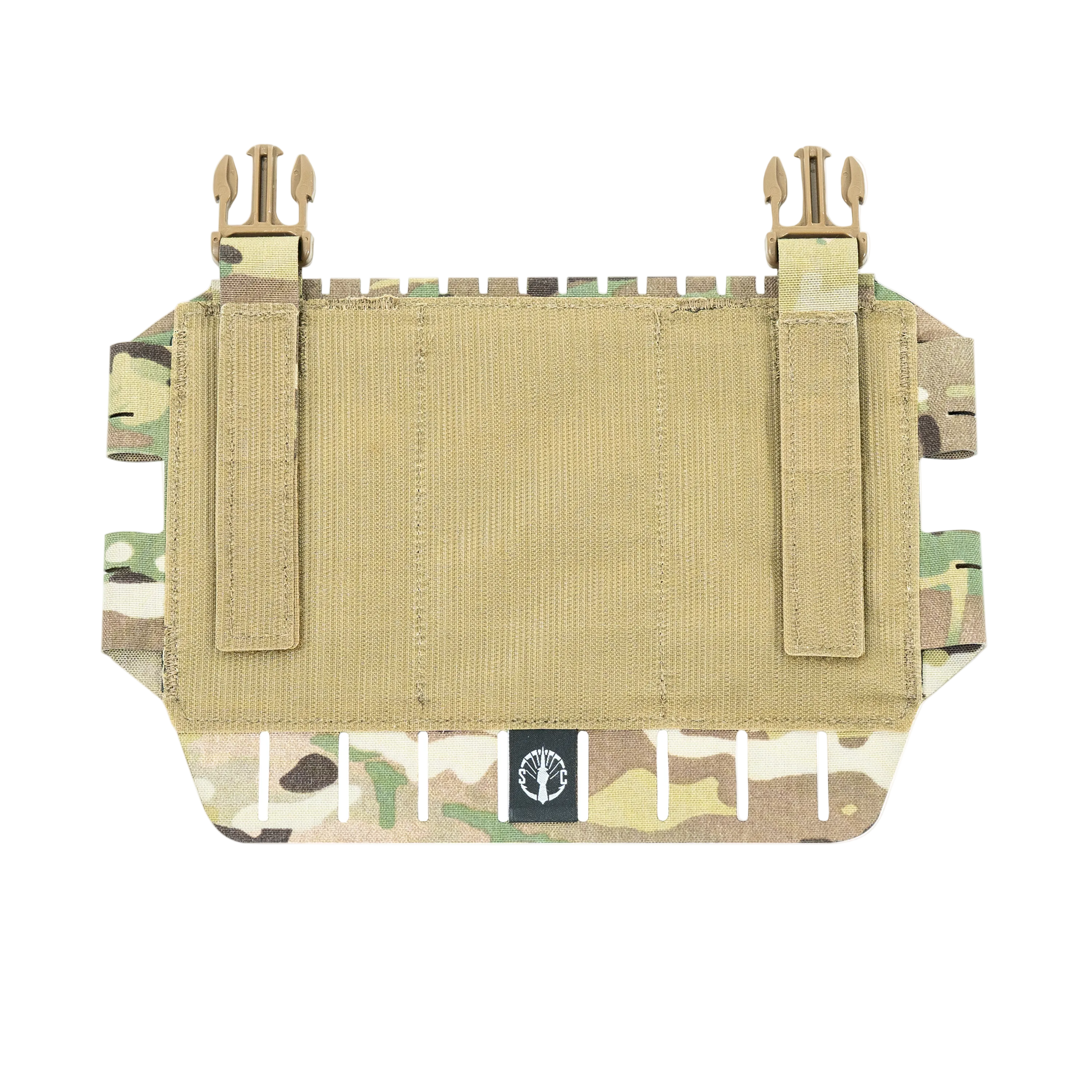 Rear view of the Shaw Concepts ARC MOLLE Placard showing the hook backing, height-adjustable attachment straps, and First Spear Tube compatible mounting interface.
