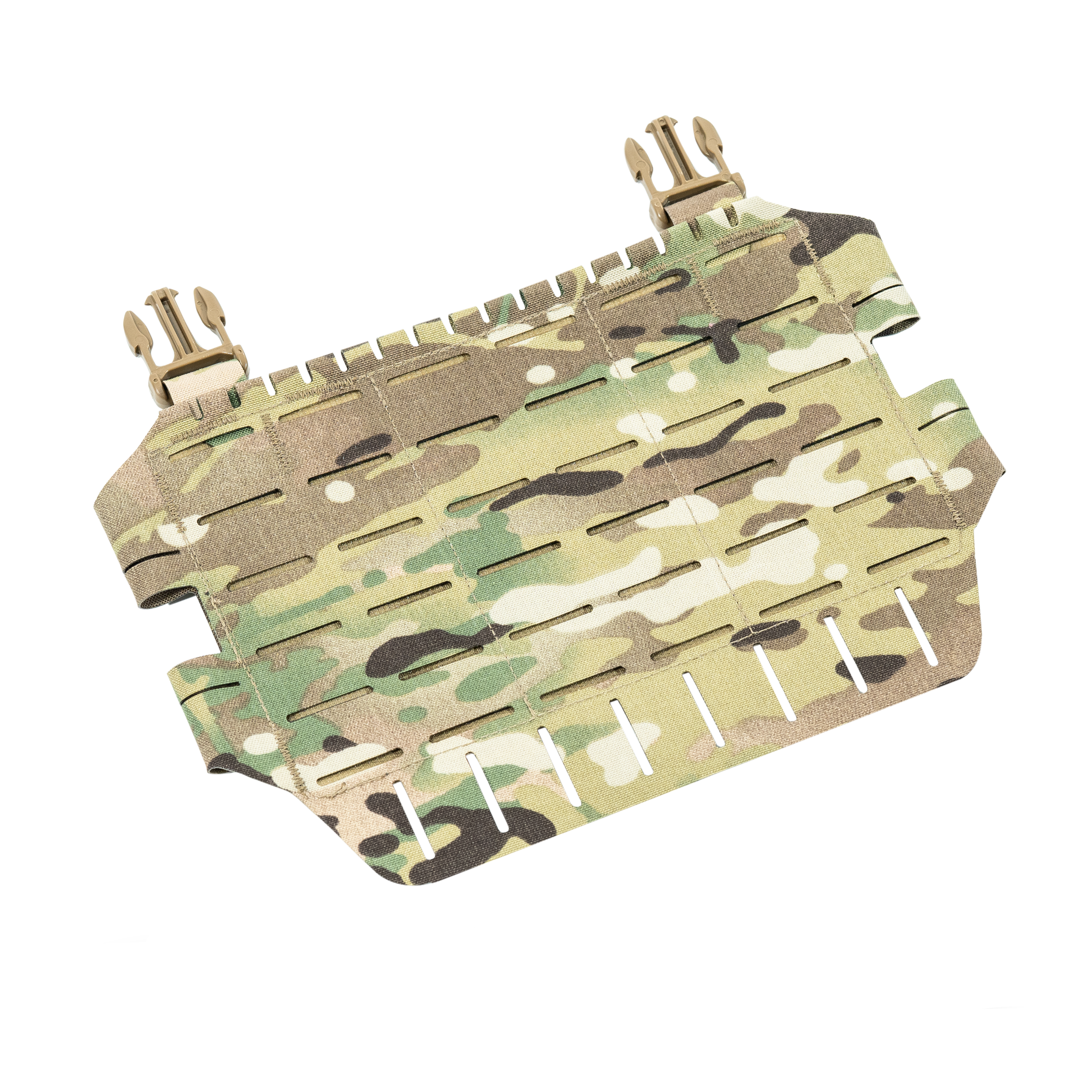 Shaw Concepts ARC MOLLE Placard in Multicam featuring a six-column by five-row MOLLE field, reinforced construction, and modular plate carrier attachment.