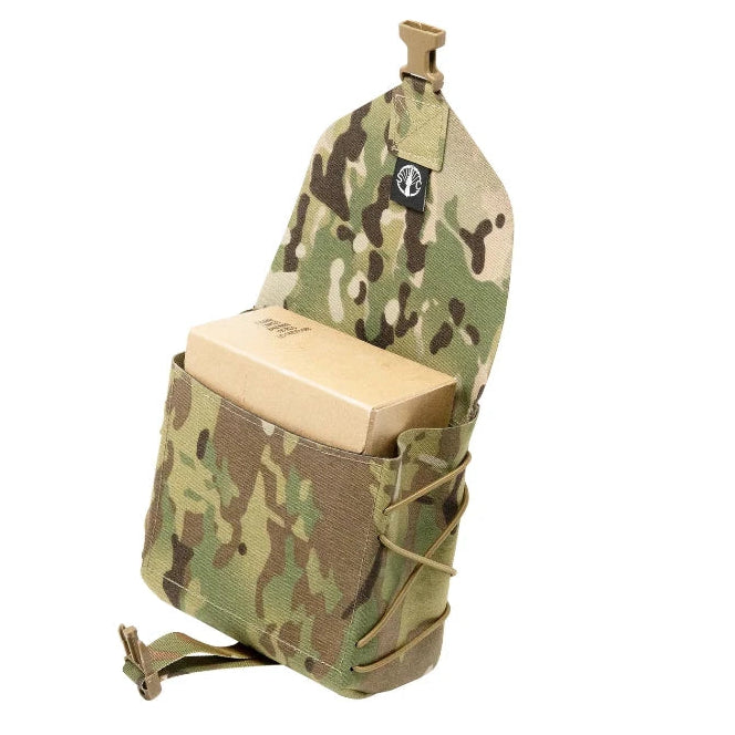 Shaw Concepts BFG Pouch shown loaded with an ammo box inside, highlighting large capacity interior, Tegris reinforced front panel, and MOLLE compatible mounting for belt fed ammunition, machine gun support gear, and heavy duty tactical loadouts