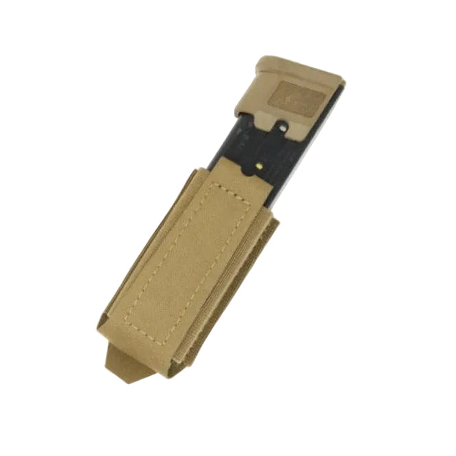 Shaw Concepts Double Elastic Pistol Pouch in Coyote low profile elastic pistol magazine holder with HANK friction liner and mil spec dual layer retention, MOLLE compatible double stack pistol mag pouch for duty belts, plate carriers, and professional combat gear setups made in the USA