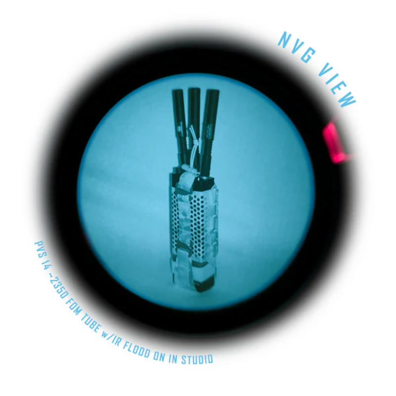 Shaw Concepts HIVE Radio Pouch viewed under night vision showing low IR signature and ventilated hex vent design, tactical radio pouch for plate carriers supporting modern comms gear in military combat operations and law enforcement duty communication setups made in the USA