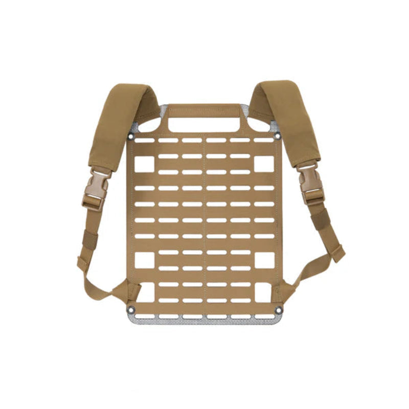 Shaw Concepts Plate Carrier Panel in Coyote tactical back panel with dual sided MOLLE grid and lightweight Tegris construction