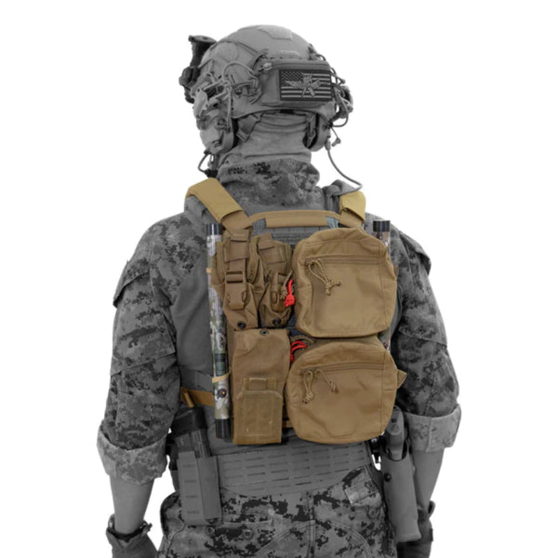 Shaw Concepts Plate Carrier Panel mounted on a plate carrier with gear attached, showing modular MOLLE setup in real world use configuration