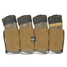 Shaw Concepts RAM Elastic Insert Quad 556 in Coyote featuring Tegris reinforced sidewalls and four 5.56 magazine cells, low profile elastic placard insert designed for smoother reloads and improved durability in hook and loop lined plate carrier setups made in the USA