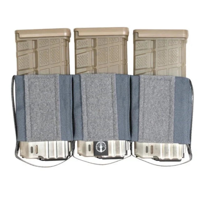 Shaw Concepts RAM Elastic Insert Triple 556 in Wolf Grey featuring Tegris thermoplastic sidewall reinforcement and three 5.56 magazine cells, low profile elastic placard insert designed for smoother reloads, improved durability, and secure retention in hook and loop plate carrier systems
