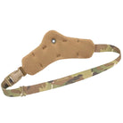 Rear angle view of Shaw Concepts Side Kick V2 Holster Pad in Multicam showing padded drop leg adapter with spacer mesh backing and MOLLE attachment points, compatible with Safariland UBL, True North MHA, and QLS systems for combat gear, duty belts, and professional tactical setups made in the USA