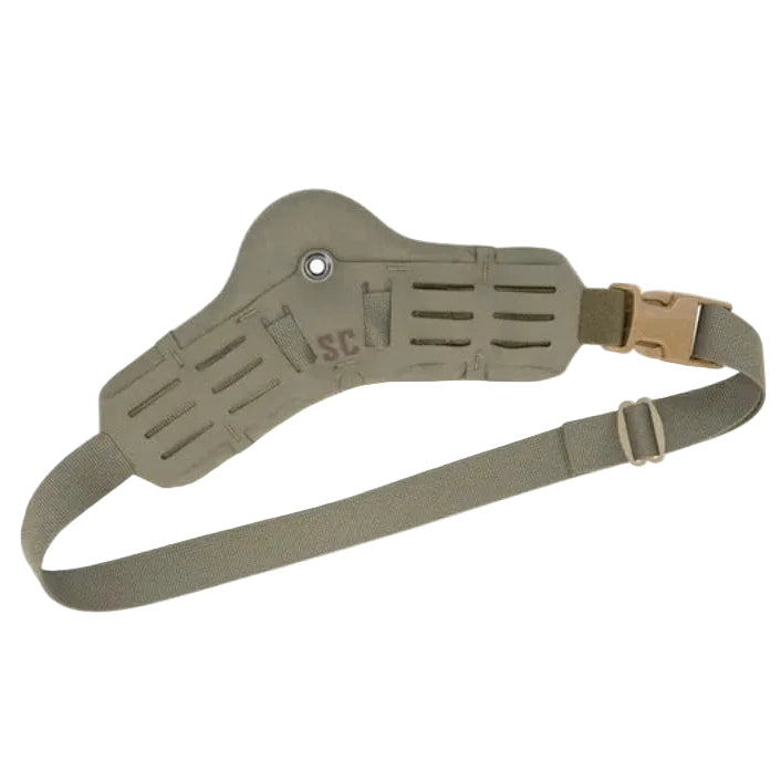 Shaw Concepts Side Kick V2 Holster Pad in Ranger Green, padded drop leg holster adapter with closed cell foam cushioning, spacer mesh backing, and dual MOLLE wings compatible with Safariland UBL, True North MHA, and QLS systems for combat gear, duty belt setups, and professional tactical operations made in the USA