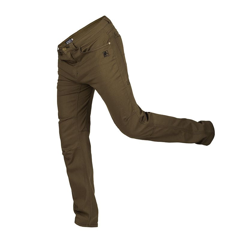 Side stretch view of the Bloodgrass Carlos Ray Slim Fit Pants showing the flexibility of the 4 way stretch twill for full movement.