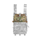 Spiritus Systems Back Panel MOLLE Flap in Multicam mounted above the main storage compartment of an Assault Back Panel Core Mk 2, demonstrating modular pouch attachment.