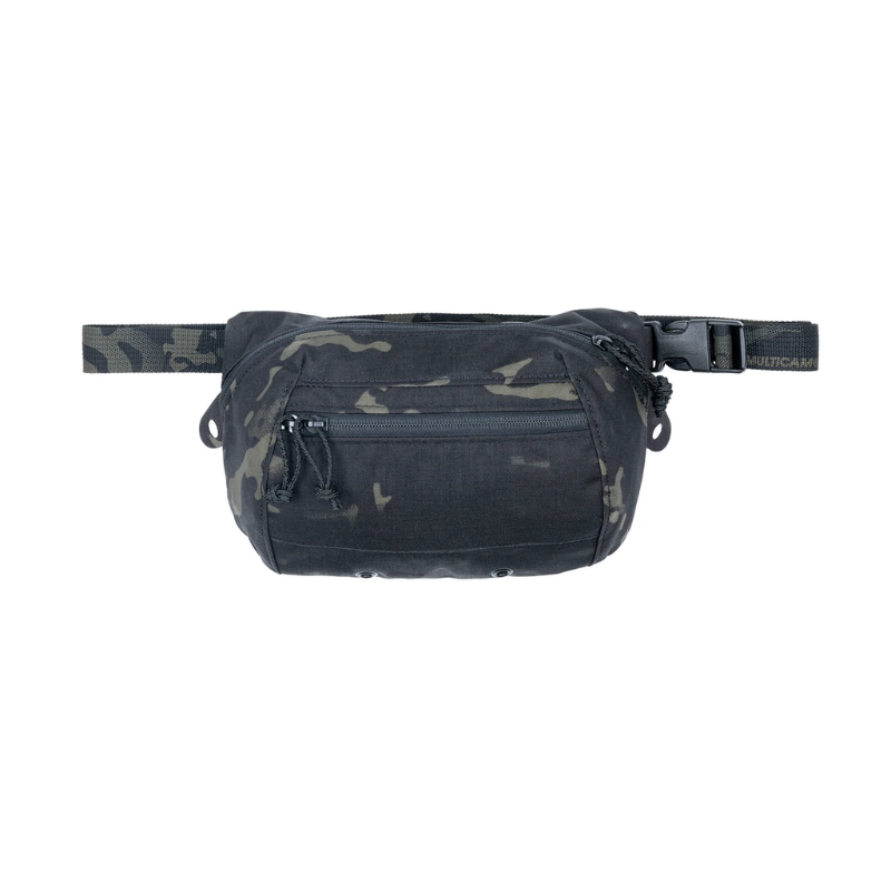 Spiritus Systems BIG Fanny SACK in Multicam Black camouflage with front storage pocket, zipper pulls, and adjustable waist strap