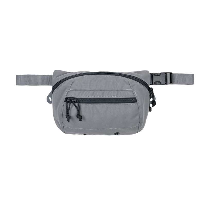 Spiritus Systems BIG Fanny SACK in Wolf Grey with front zippered storage pocket, black zipper pulls, and adjustable waist strap