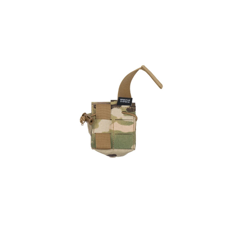 Spiritus Systems Frag Grenade SPUD Pouch rear view in Multicam showing MOLLE mounting straps and attachment hardware.