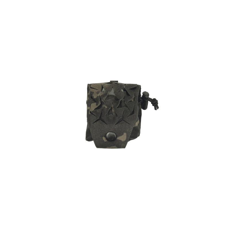 Spiritus Systems Frag Grenade SPUD Pouch in Multicam Black featuring laser-cut scrim flap, snap closure, and side shock cord.