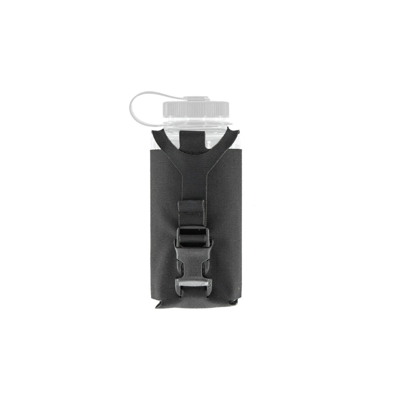 Spiritus Systems Nalgene Water Bottle Pouch in Black with 32oz Nalgene bottle, adjustable retention strap, and quick-release buckle.