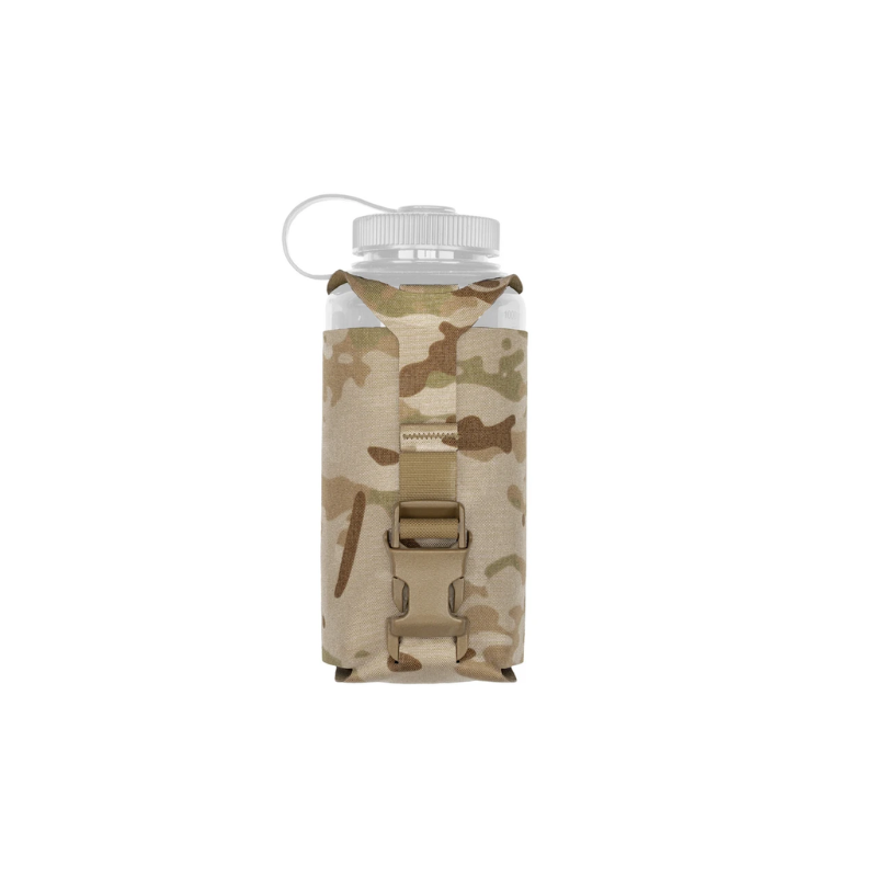 Spiritus Systems Nalgene Water Bottle Pouch in Multicam Arid with 32oz Nalgene bottle and adjustable retention strap with side-release buckle.