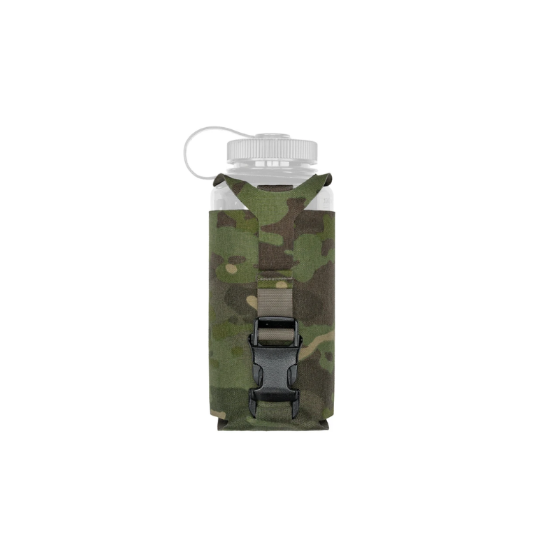 Spiritus Systems Nalgene Water Bottle Pouch in Multicam Tropic with 32oz Nalgene bottle, adjustable retention strap, and black buckle.