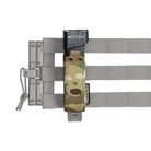 Spiritus Systems Pistol Mag Pouch in Multicam attached to a MOLLE plate carrier cummerbund with a pistol magazine inserted.