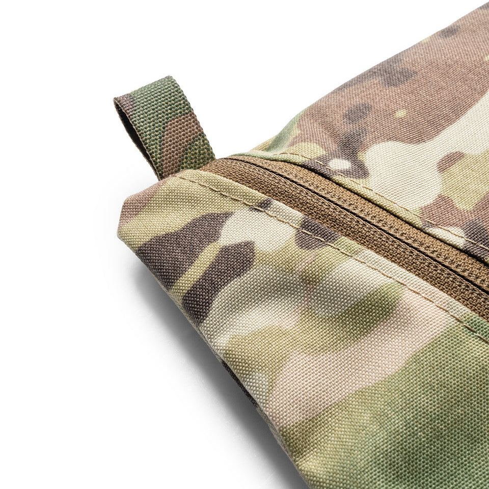 Close up of Spiritus Systems BII Wonton Pouch reinforced webbing loop for carabiner attachment and improved handling