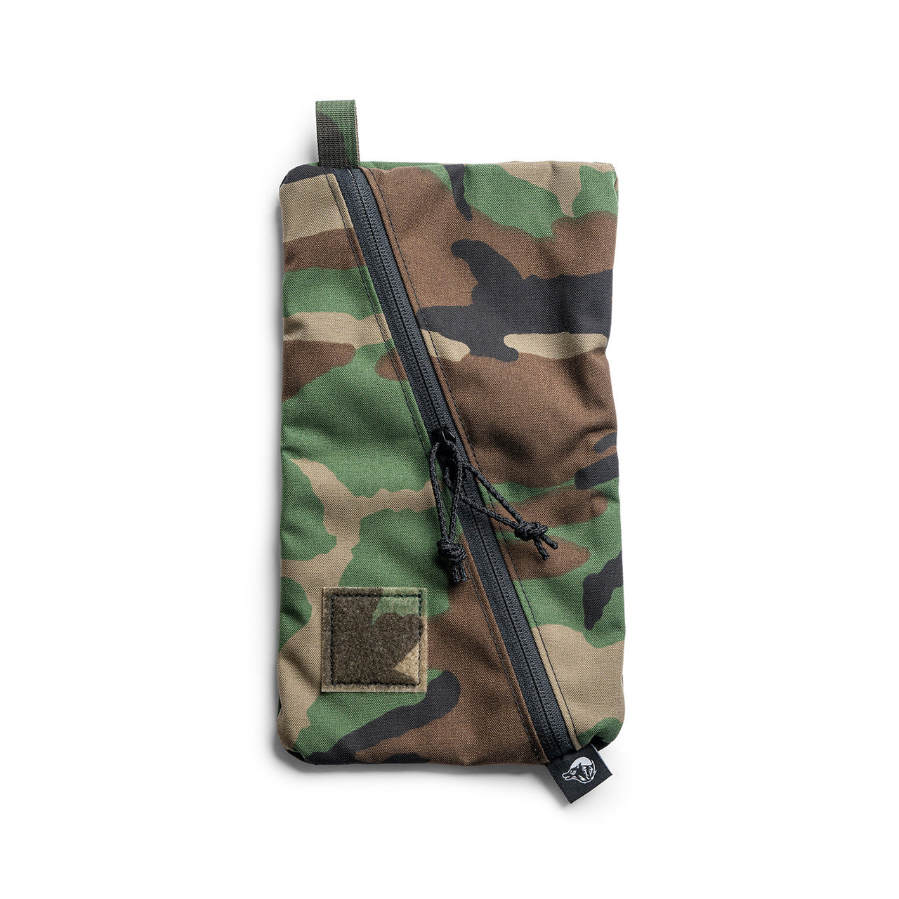 Spiritus Systems BII Wonton Pouch Woodland camouflage utility pouch with wide opening design for indexed gear storage