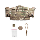 Spiritus Systems EUD Bridge kit shown with all included components: CURV® composite bridge, nylon laminate straps, and hardpoint mounting plate. Complete chest rig mounting system for End User Devices, PTT integration, and MOLLE admin compatibility.