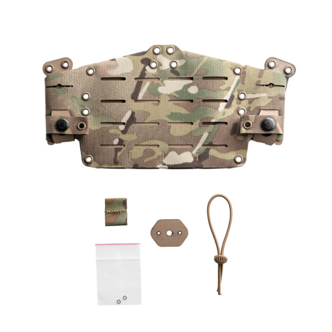 Spiritus Systems EUD Bridge kit shown with all included components: CURV® composite bridge, nylon laminate straps, and hardpoint mounting plate. Complete chest rig mounting system for End User Devices, PTT integration, and MOLLE admin compatibility.