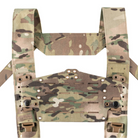 Spiritus Systems EUD Bridge shown mounted on a chest rig, securing an End User Device in the center for stability and quick access. Lightweight CURV® and nylon laminate construction integrates with MOLLE shoulder straps and admin pouches for mission-ready tech management.