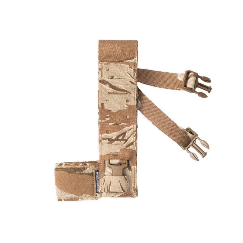 Spiritus Systems Fat Strap MK4 in Desert Tiger Stripe featuring a lightweight H-harness design, integrated mounting panels, and compatibility with Micro Fight, Thing 2, and 34 Alpha chest rig systems.