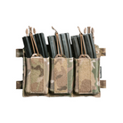 Spiritus Systems TEMP Triple Elastic Mag Pouch shown in use, securely holding three 5.56 magazines. Elastic construction with optional bungee retention and loop panel keeps loadouts streamlined, modular, and mission-ready on chest rigs or cummerbunds.