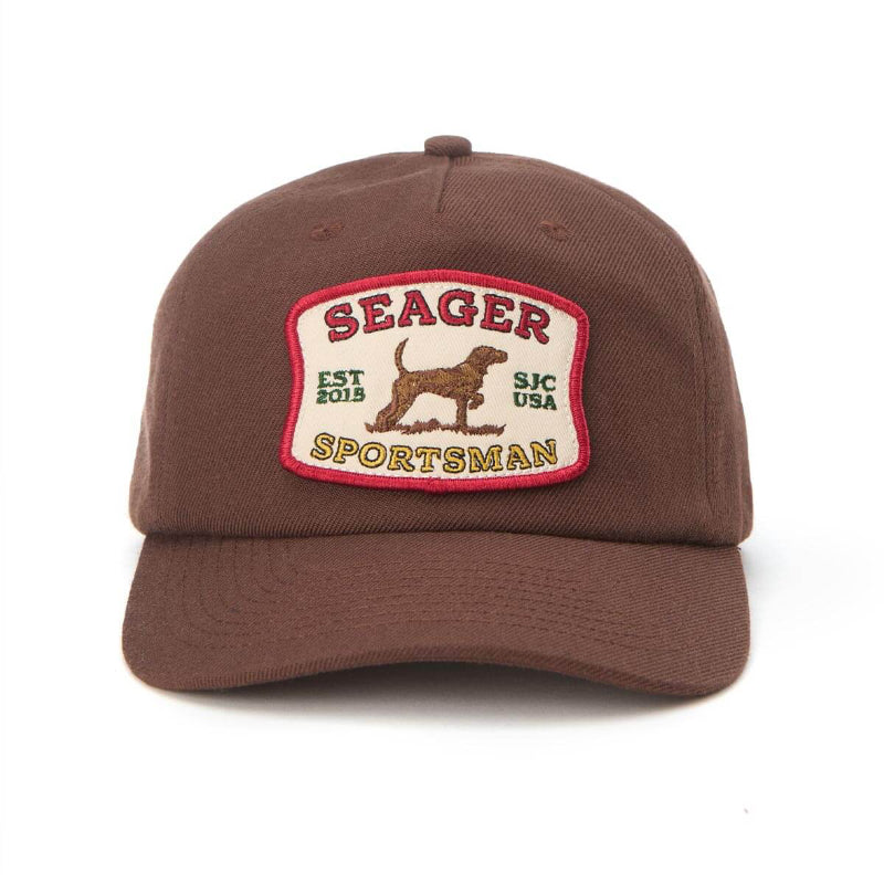 Brown cap with Seager Sportsman patch on a white background
