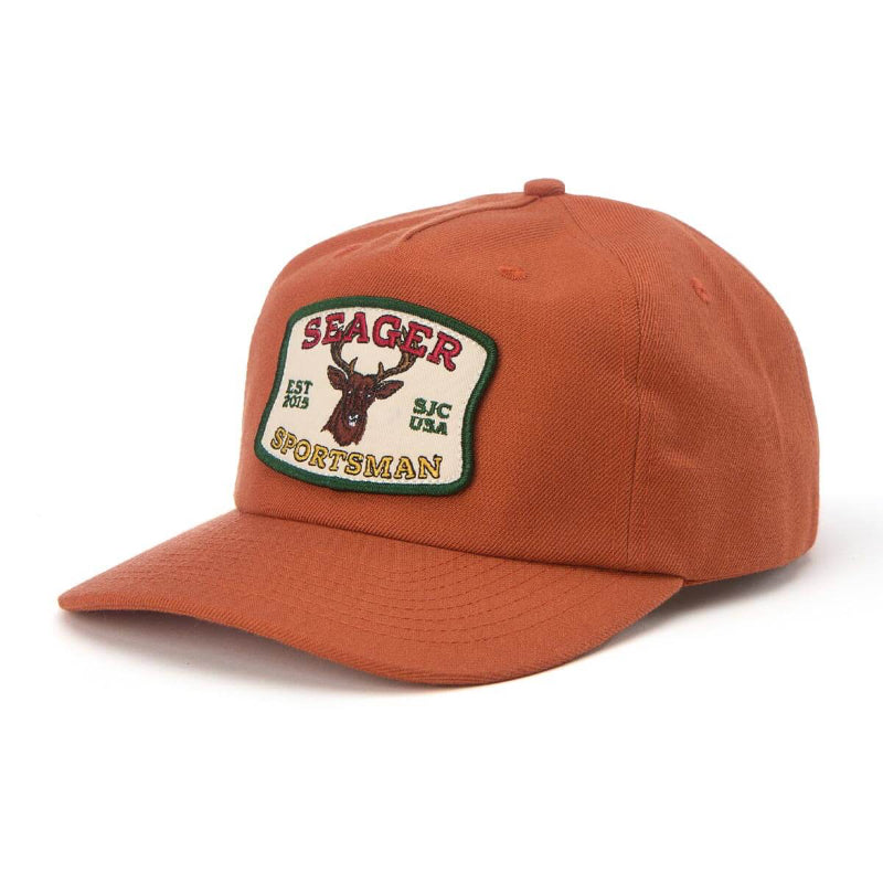 Orange cap with a Seager Sportsman patch on a white background