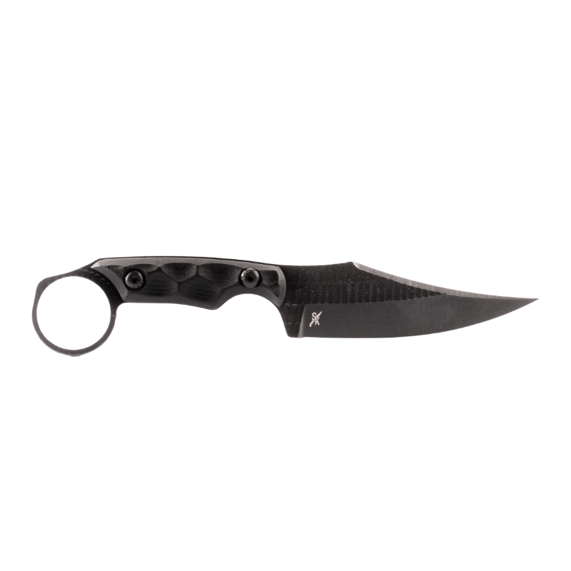 Stroup Knives HM1 fixed blade knife with black G10 handle and black Cerakote 1095 steel blade