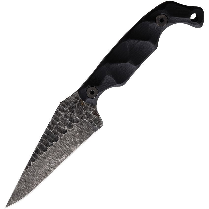Stroup Knives Bravo 5 black handle with acid etched 1095 high carbon steel drop point blade built for compact EDC and field performance