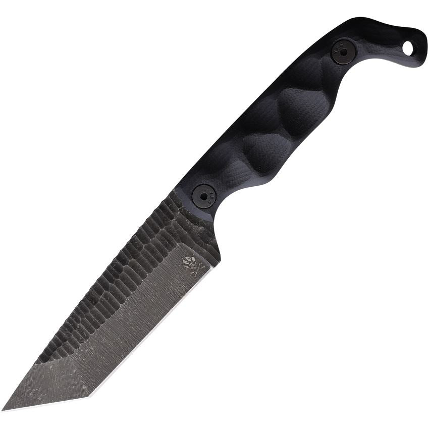 Stroup Knives Bravo 5 Tanto black handle version with acid etched 1095 steel blade built for hard use field and survival tasks
