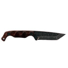 Stroup Knives Bravo 5 Tanto featuring a wood handle and acid-etched 1095 high-carbon steel blade shown in a clean product view, highlighting its full-tang strength, aggressive tanto profile, and rugged field performance from the Stroup Knives x Justin Melnick collaboration.