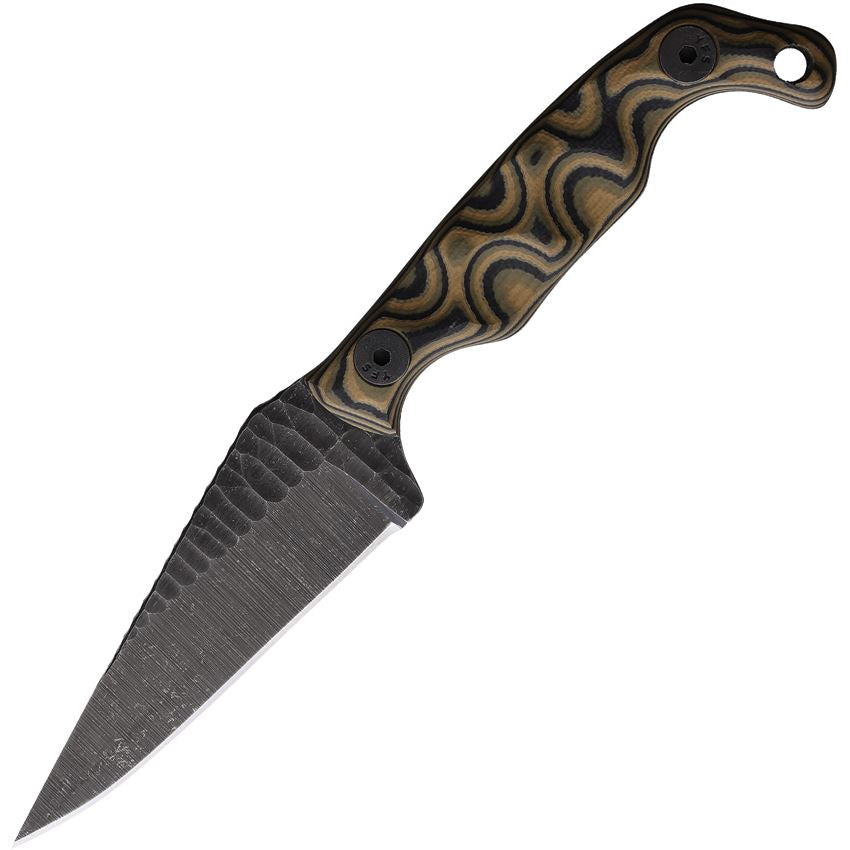 Stroup Mini1 camo handle with acid etched 1095 steel compact fixed blade