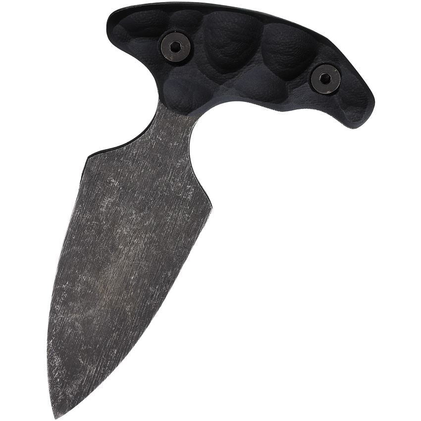 Rear view of Stroup SD1 push dagger tactical knife with black G10 T handle and double edged 1095 high carbon steel blade, compact fixed blade tactical knife for concealed carry, self defense, EDC carry, and close quarters defense made in the USA