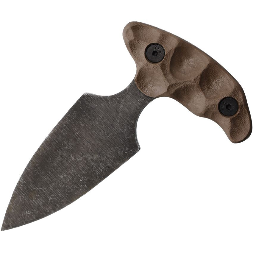 Stroup SD1 push dagger tactical knife with FDE G10 handle and double edged 1095 high carbon steel blade, compact fixed blade tactical knife for concealed carry, self defense, EDC gear, close quarters protection, and tactical kit use made in the USA