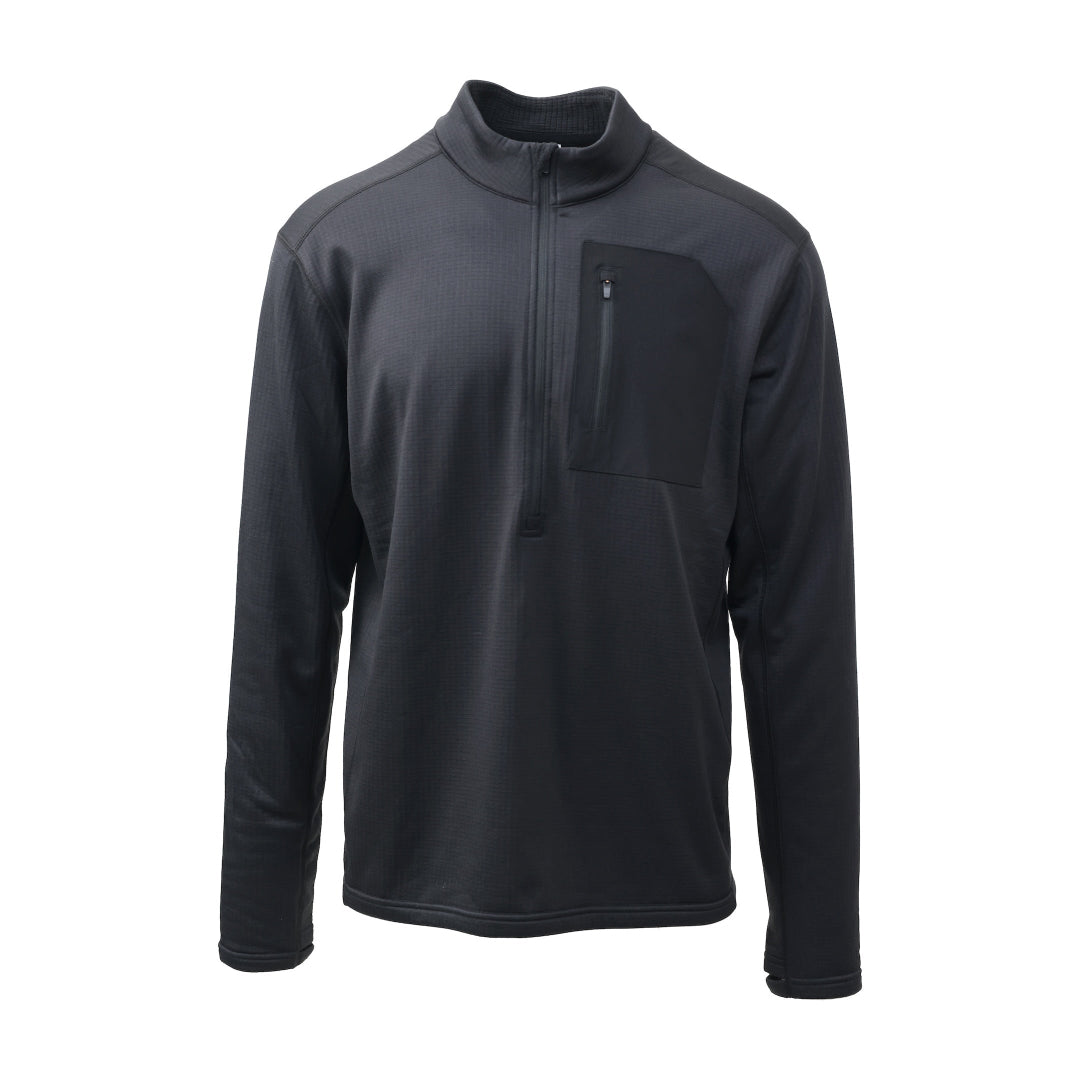 Black long-sleeve pullover with a quarter zip on a white background