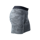 Side view of the TD Base Layer Boxer Brief in Shadow Tiger Stripe highlighting the crotch gusset, wrap around leg panels, and breathable Merino bamboo blend engineered for unrestricted movement and all season performance. Optimized for tactical athletes, range days, and daily wear from Tactical Distributors.