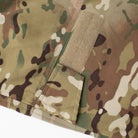 Close-up of TD Cordell Amphib Combat Pants V2 in MultiCam® Agility showing the upgraded hook-and-loop knee cinch strap for improved kneepad stability and customizable fit. Amphibious tactical pants built with Brookwood quick-dry fabric, reinforced stitching, and mission-ready durability for EDC, training, and deployments.
