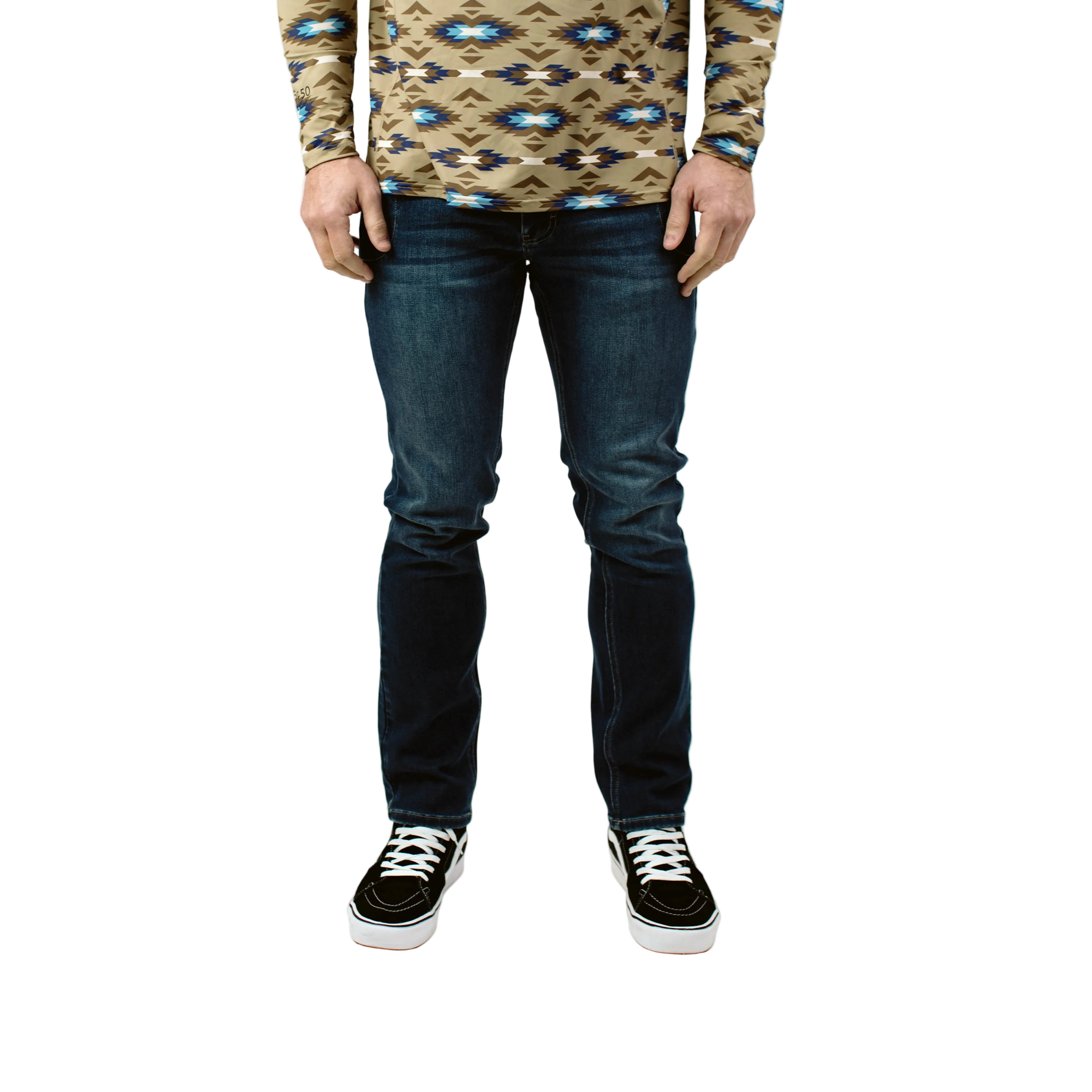 Front view of the TD McQuade Tactical Jeans V2 Slim Fit, showing the streamlined tapered leg, reinforced belt loops, YKK fly, and discreet 10 pocket EDC layout designed for concealed carry, everyday mobility, and tactical durability.