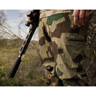 Close-up of TD Neptune Amphibious Tactical Performance Pants in Splittertarn camo showing technical ripstop fabric, reinforced stitching, secure zipper pocket, and drainage vents for lightweight amphibious performance and EDC functionality