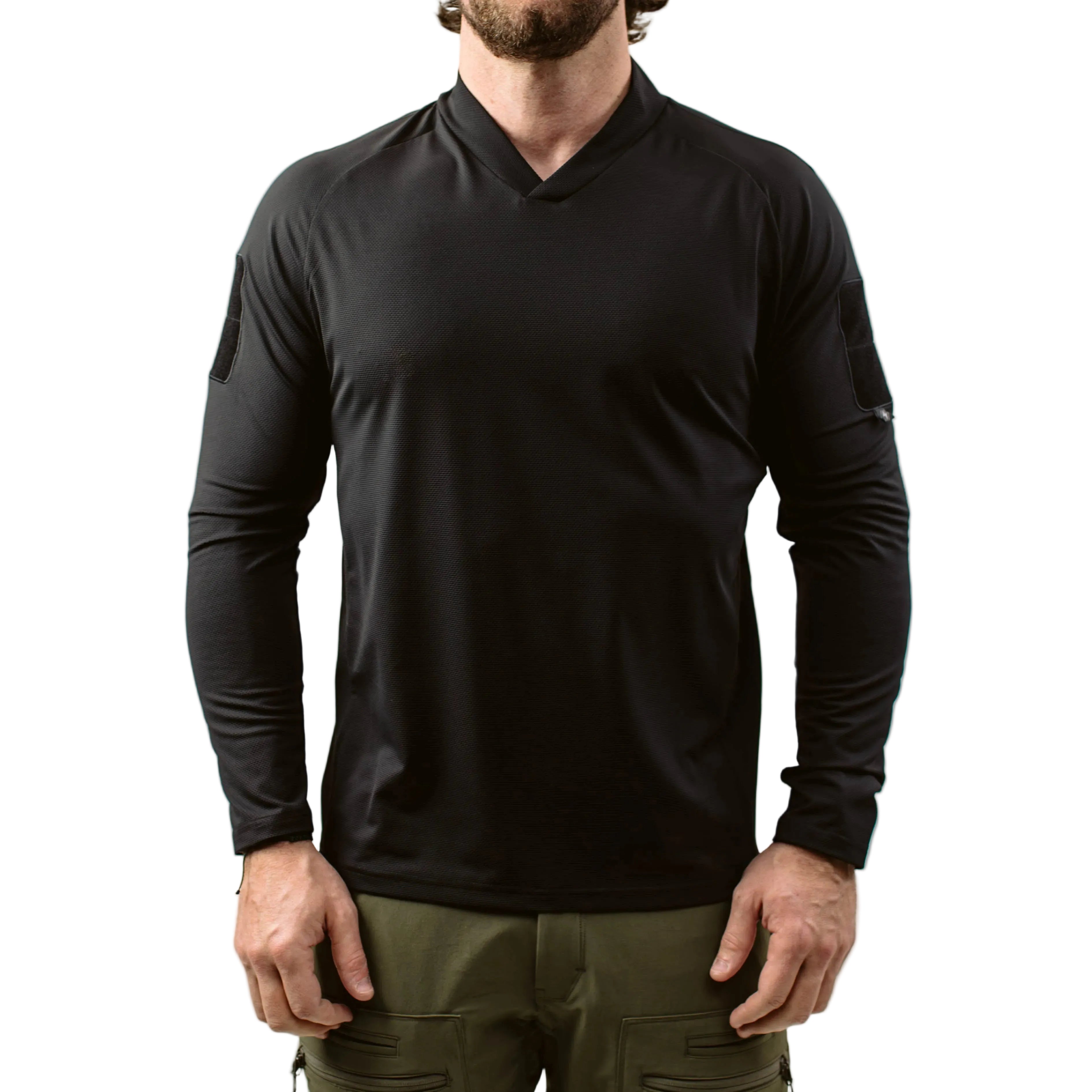 TD OSS Top V2 Long Sleeve in Black tactical combat base layer operator top and shooter shirt designed for range training and duty use, lightweight performance long sleeve built for wear under plate carriers and kit as a professional range shirt alternative to a combat rugby top