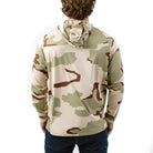 Rear view of TD Outdoor Tiger Shark Sun Shirt in DCU camo featuring full hood coverage and breathable 4 way stretch performance fabric, lightweight UPF 50 tactical sun hoodie built for desert range days and outdoor field use