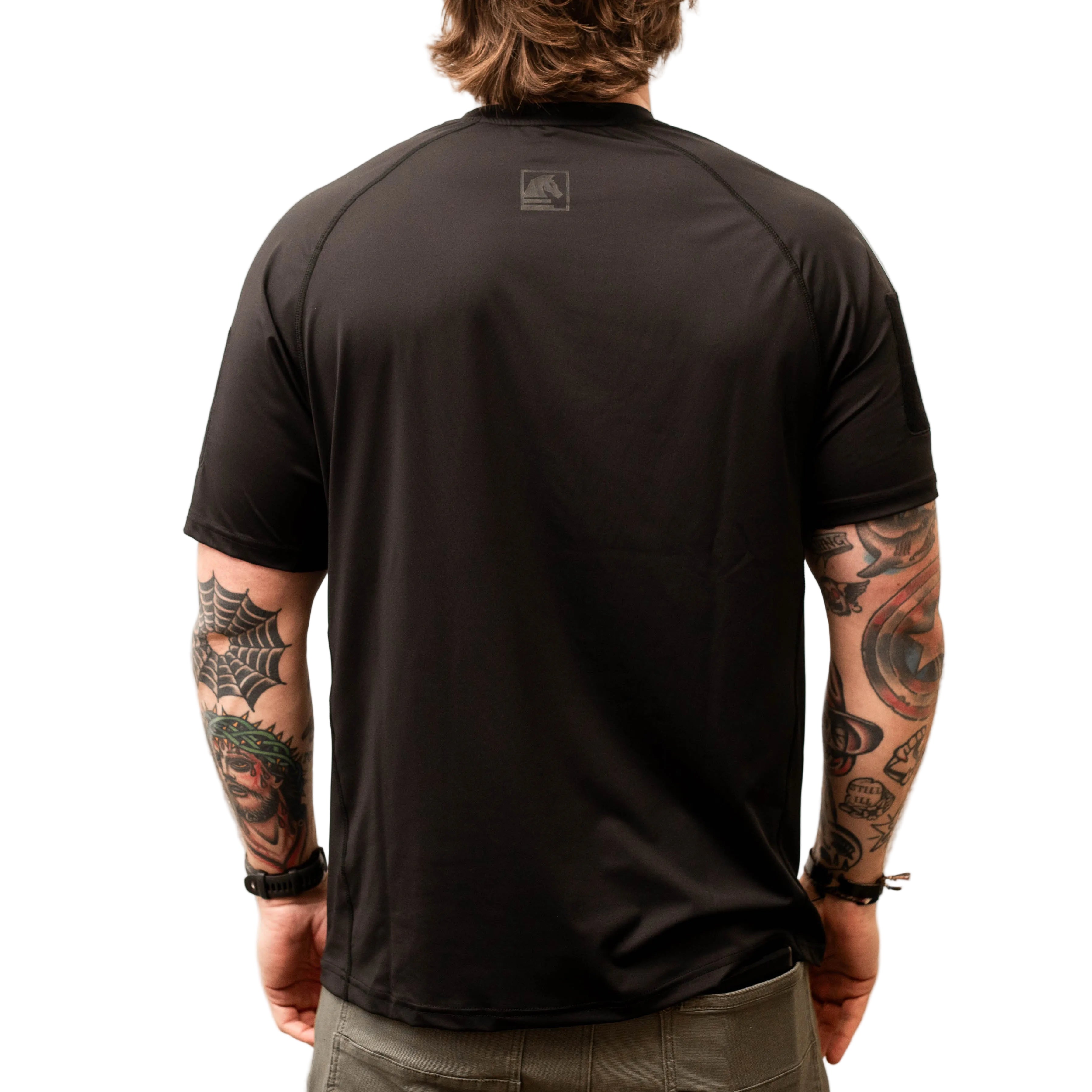 Back view of TD Short Sleeve Range Shirt Black designed for operational mobility and layering.